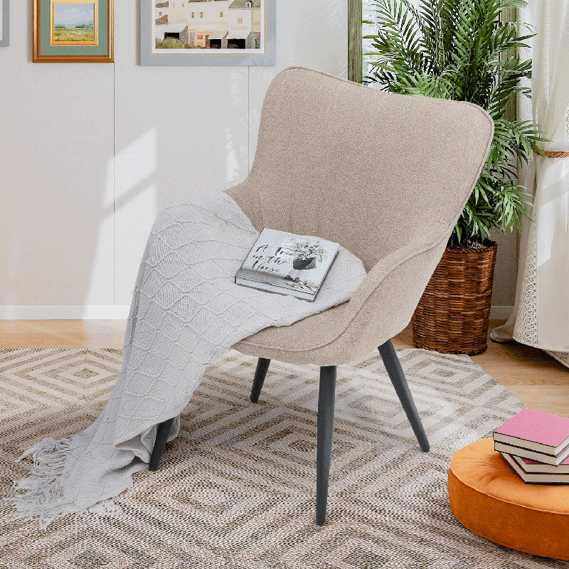 Khysen Upholstered Accent Chair, Modern Armchair Vanity Chair Reading Chair with Solid Metal Legs, Beige