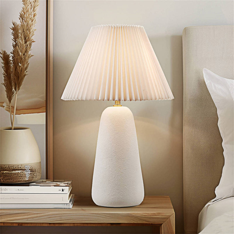 Ceramic Table Lamp With Fluted Fabric Shade