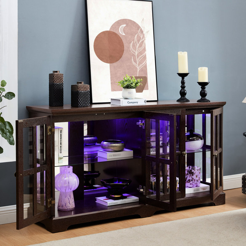 Magnifique vitrine antique en cerisier avec tablettes réglables et éclairage à DEL