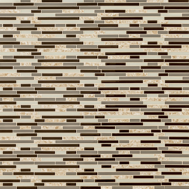 Tesora Mocha Interlocking 12 in. x 12 in. Glass Stone Blend Mosaic Wall Tile