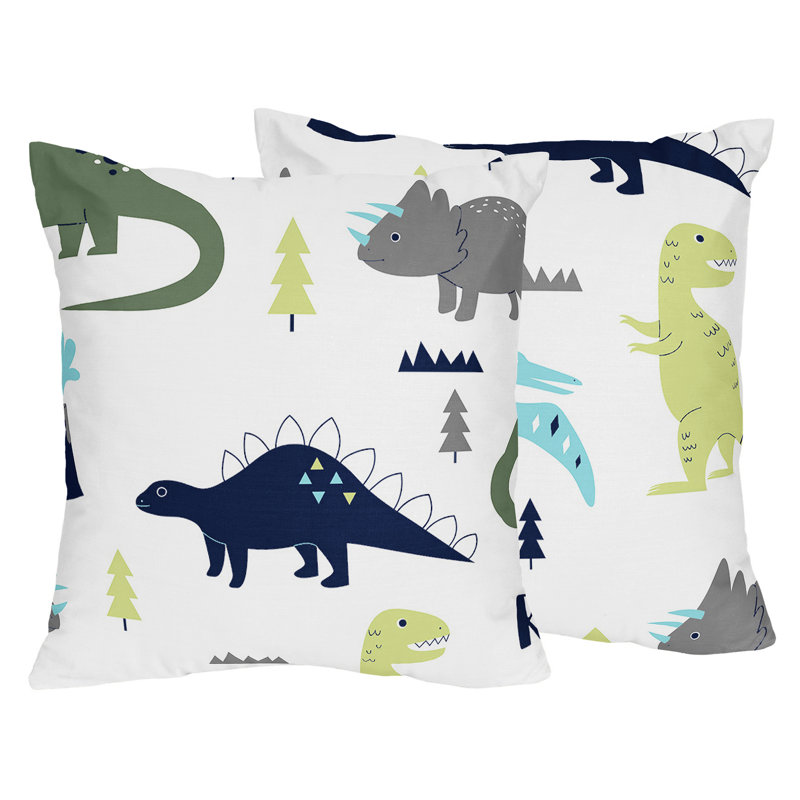 Blue and Green Dinosaur Print Microfiber Nursery Throw Pillows Set