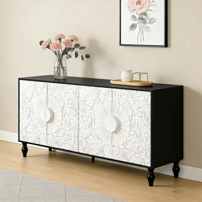 Armoire buffet Tollie, Blanc/Noir, H 32 po x l 62 po x P 15,75 po
