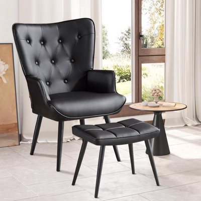 Tufted Wingback Chair and Ottoman