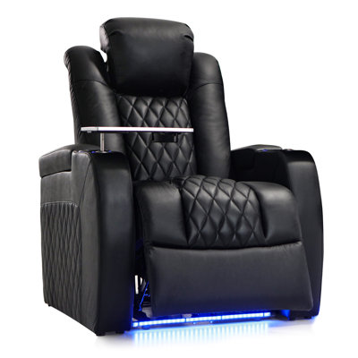 Mixell 35" Wide Genuine Leather Power Rocker Home Theater Recliner by Red Barrel Studio