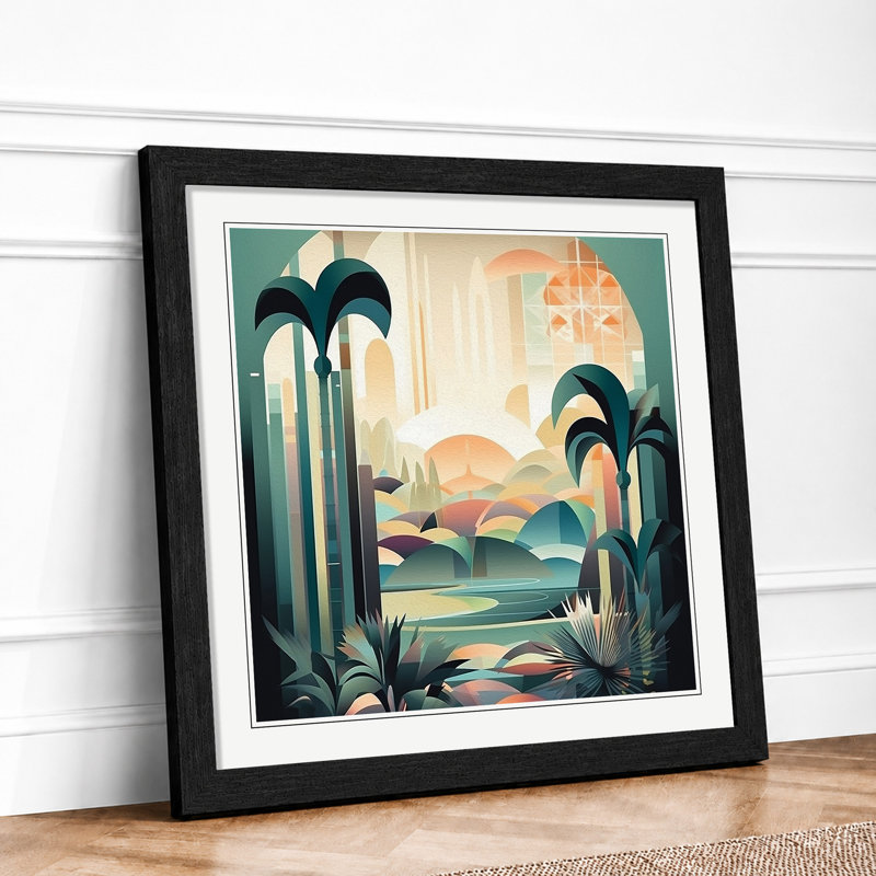 Landscape Art Deco No.3 - Framed Print, Black