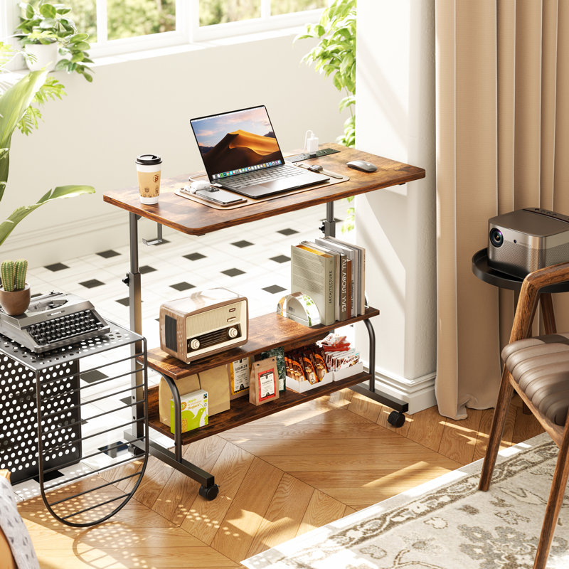 Susse 31"Bedside Computer Table with Power Outlet and Adjustable Height, Brown/Black