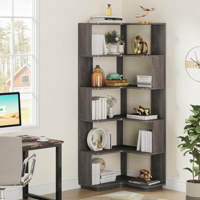 6-Tier Industrial L-Shaped Corner Bookshelf Organizer
