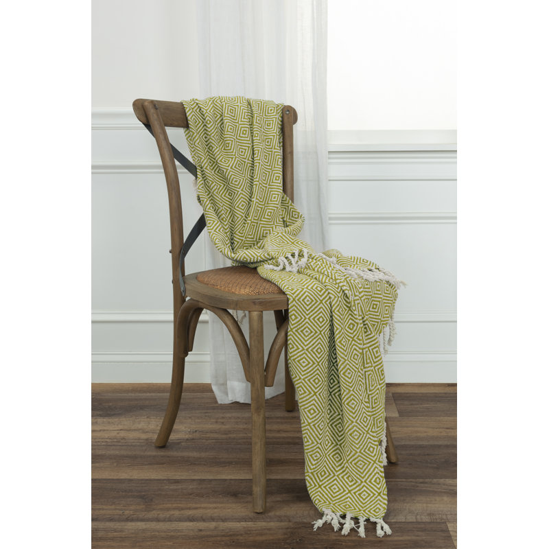 Jeté 100% coton , Vert clair / naturel