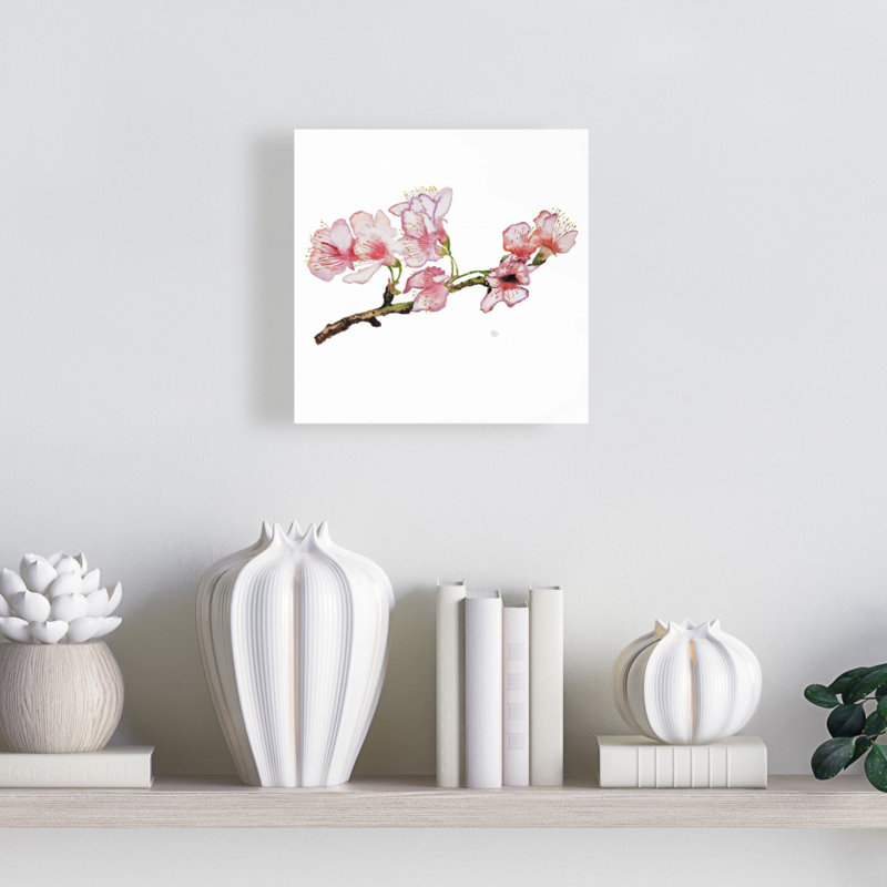 Fleur de cerisier sur toile - Art floral asiatique, H 8 po x l 8 po