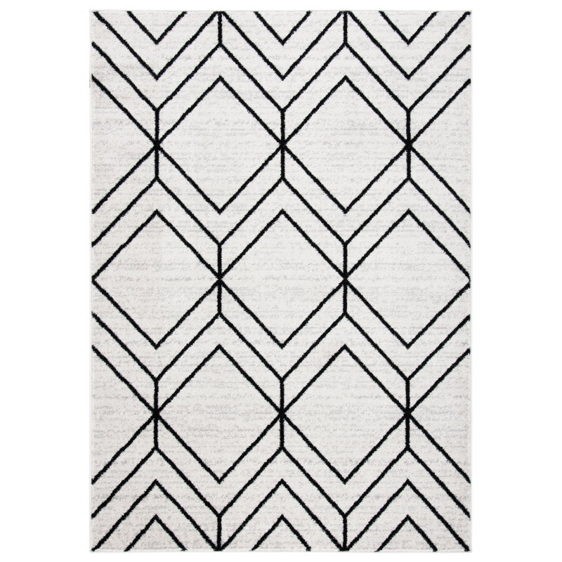Cargian Geometric Light Gray/Black Area Rug, Rectangle 2'6" x 4'