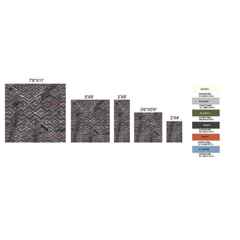 Tapis géométrique bleu / rouge Mcnear, Rectangle 2 pi x 4 pi