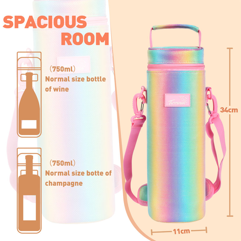 Single Wine Cooler Bag - Insulated Padded Portable Wine Gift Tote Carrier,Great Gift for Wine Lover, Rainbow