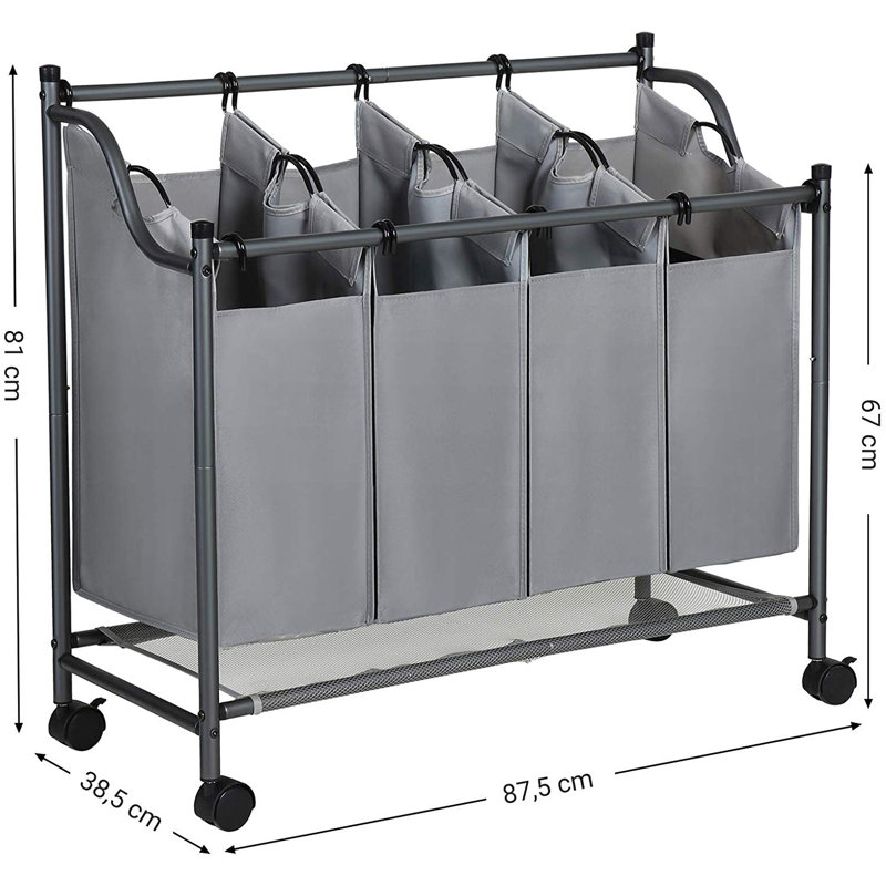 Rolling Laundry Sorter with Handles, Grey