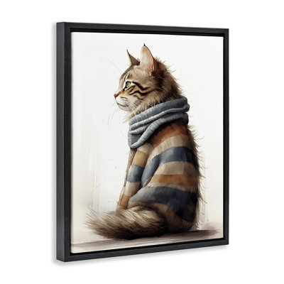 Chat dans un chandail rayé brun, art mural encadré par Sasha
