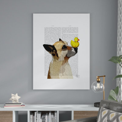 «German Shepherd Dog and Duck», reproduction d'impression sur toile tendue