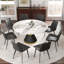 Table de salle à manger moderne 59,05 "en pierre artificielle ronde en acier au carbone noir pouvant accueillir 6 à 8 personnes-373841758
