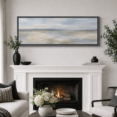Soft Blue Beige Abstract Sky Landscape Artwork, Minimalist Living Room Pictures, Framed Canvas Giclee Print Wall Art