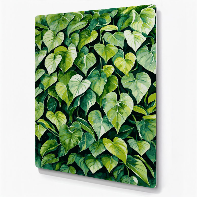 Aquarelle botanique 47, art mural vert en métal, H 10 po x l 8 po