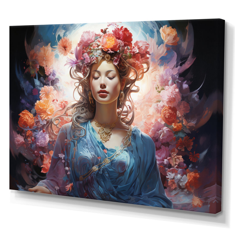Art bouddhiste rose sarcelle Bodhisattvas Halo, reproduction d'art sur toile, 30" H x 40" W, Toile tendue