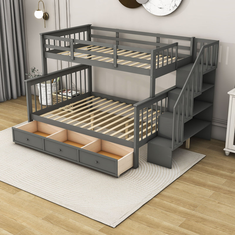 Frankie-James Kids Twin Over Full Bunk Bed with Drawers, Gray
