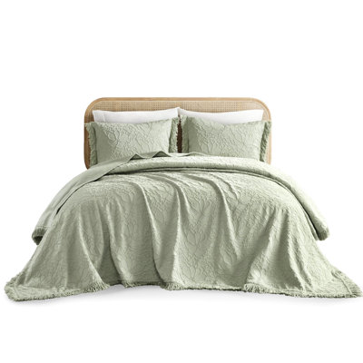 3Pcs Queen Bedspread Assortment - Floral Chenille With Shabby Chic Fringed Edge, Breathable Blend Of Cotton And , Large Sized For Year Round Comfort, Lint Quality, Approved, Machine Washable