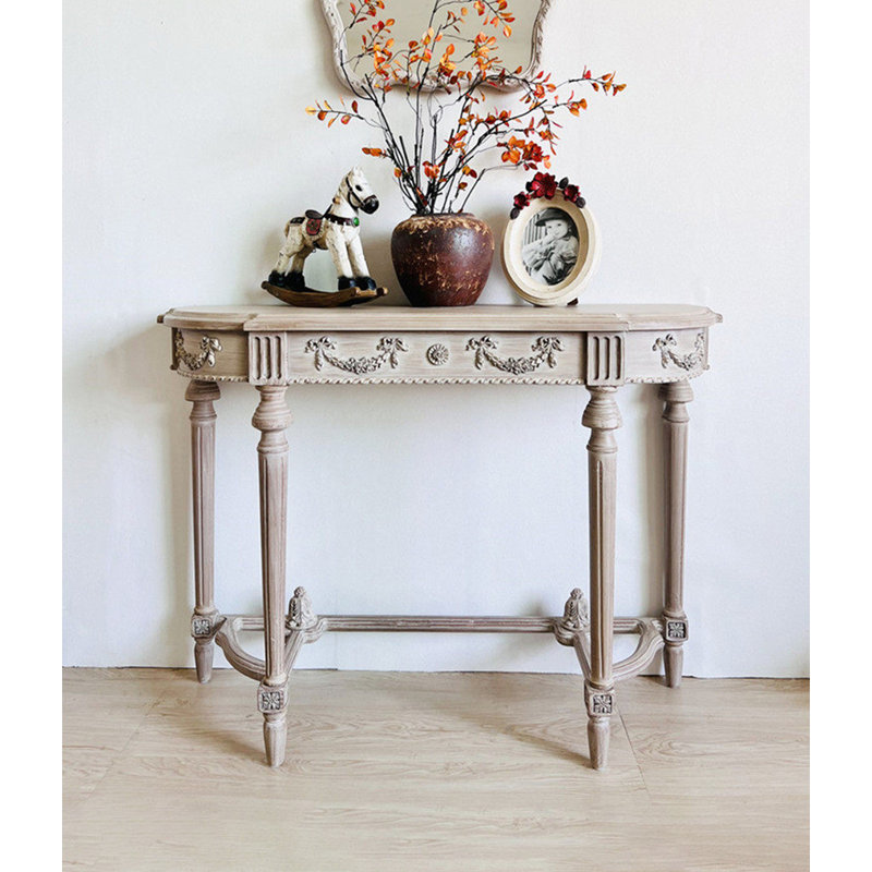 Console en bois massif patiné French Country, 30.7" H x 41.9" W x 14.2" D