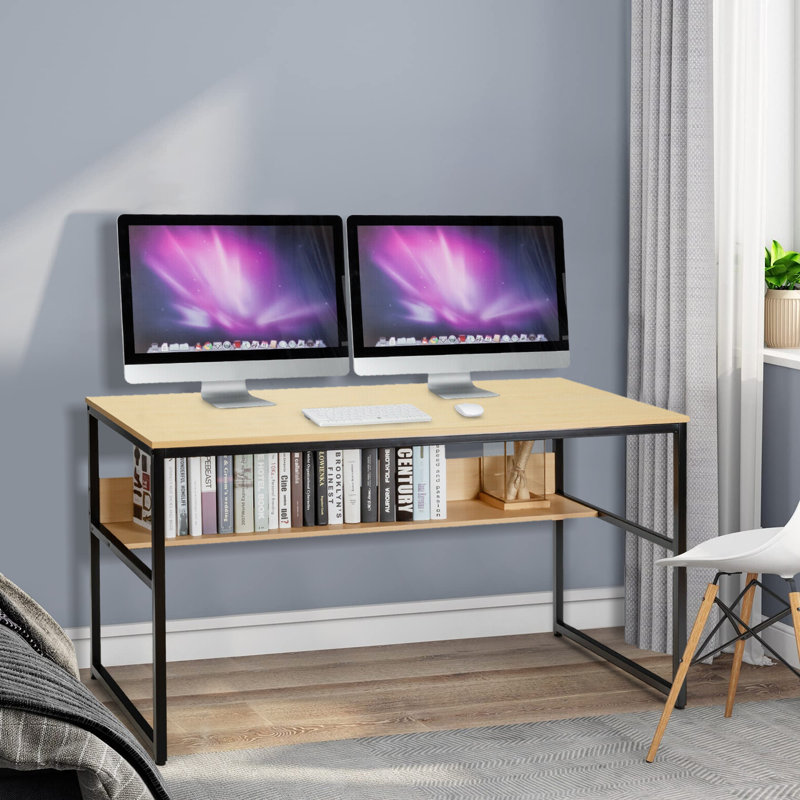 Iron Computer Desk, Light Brown