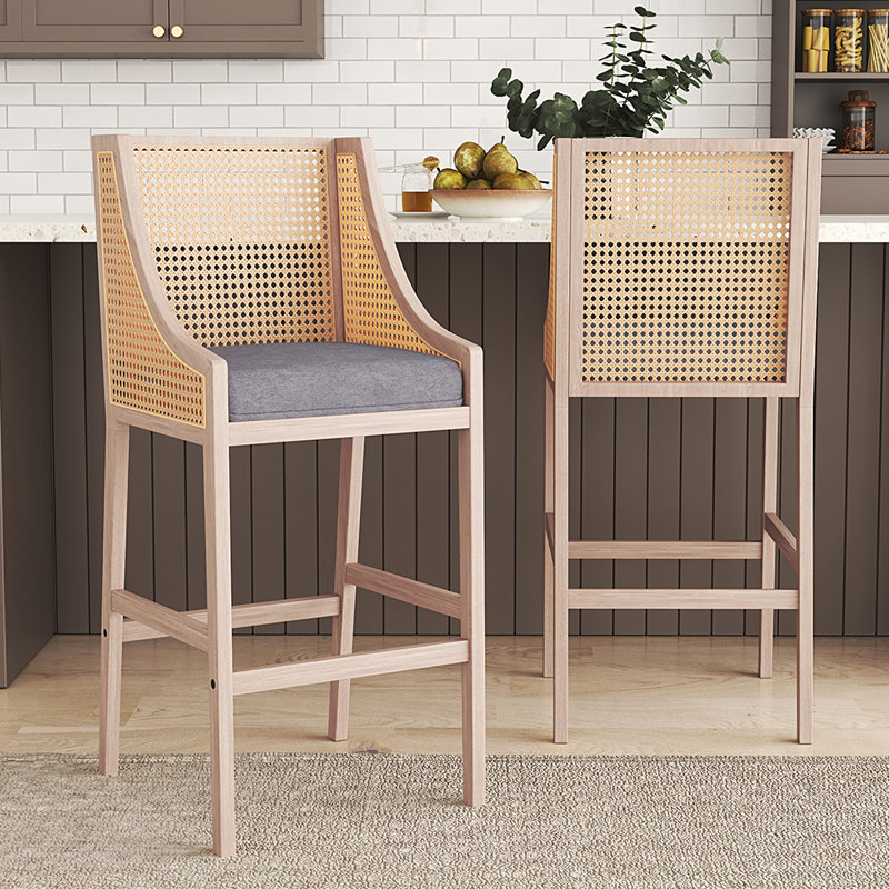 Upholstered Counter Stool with Solid Wood Frame