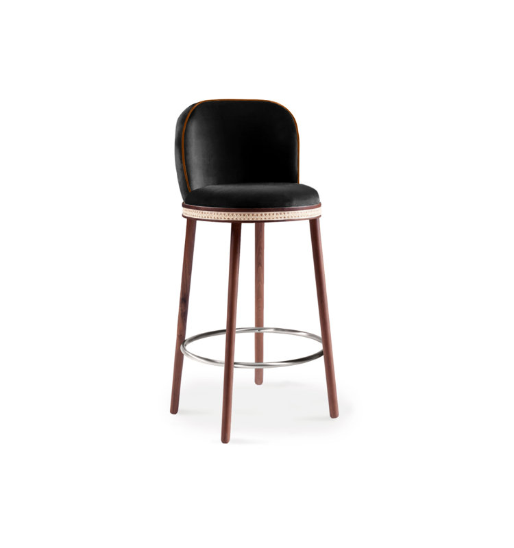 Tabouret de bar et de comptoir Alma, Tabouret de bar (siège d'une hauteur de 30 po), Noir, Nickel poli