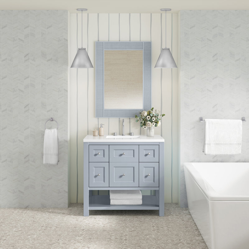 Breckenridge 36'' W Single Vanity, White Zeus, Serenity Blue, 8" Widespread