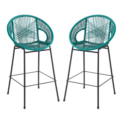 Bleu sarcelle de 2, siège ergonomique profilé pour s'adapter au corps, style tissé élégant, cadre, confort de soutien pour îlot de cuisine adapté pour le jardin et la maison, motif complexe, mobilier d'intérieur extérieur