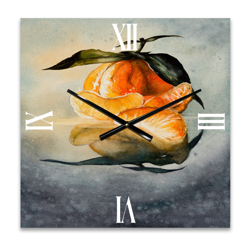 Horloge murale traditionnelle avec mandarine orange fraîche avec feuilles vertes, Petit