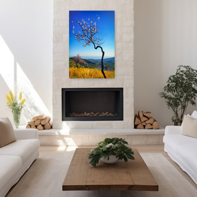 Spring Flowering Almond Tree In The Campo Or Countryside, Frigiliana, Costa Del Sol, Malaga Province, Andalucia, Spain. Abstract Contemporary Lands...
