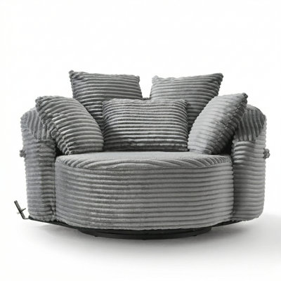 Omni 55.9"W x 55.9"D x 26.8"H Corduroy 360° Swivel Barrel Chair with 5 Pillows and Phone Holder