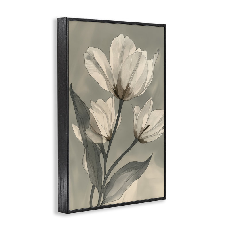 Épinglette «Times Three Budding Magnolias», conception par Annabelle Hall, H 18 po x l 12 po, Giclée encadrée noir minuit