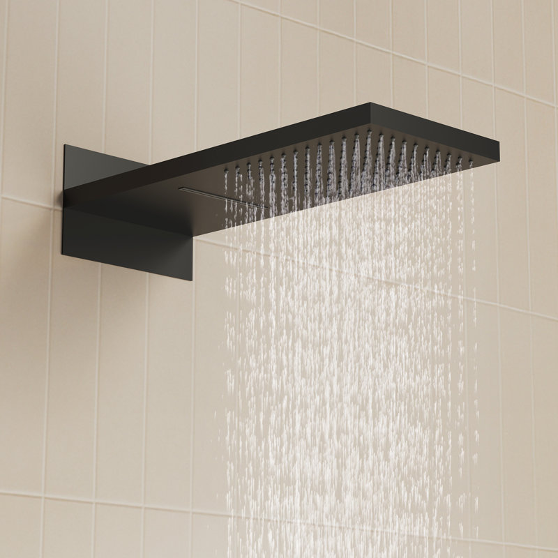 Pressure-Balanced Wall Mounted Shower System, Waterfall & Rainfall Shower Faucet Set with Slide Bar Handheld Shower