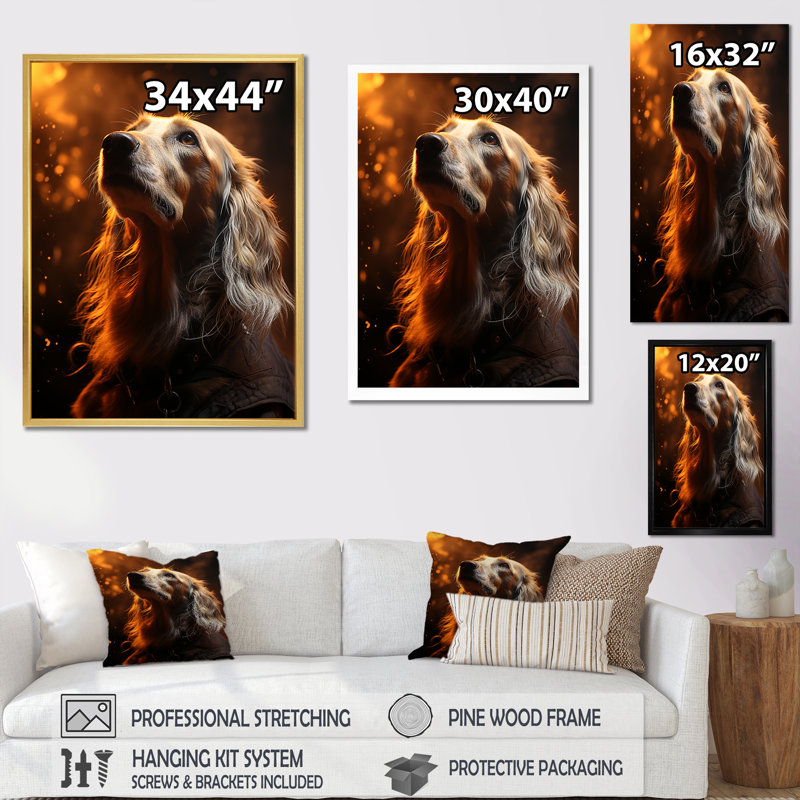 «Popart Saluki Portrait II», reproduction sur toile, Cadre flottant doré, H 32 po x l 16 po x P 1 po