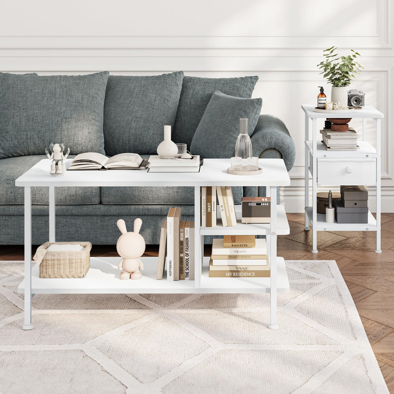 Alexcya Coffee Table with Storage, White, White