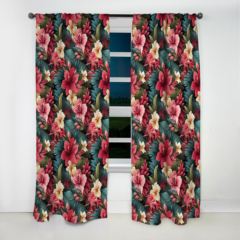 Motif tropical Mirage - Rideau floral - Rideau floral obscurcissant - 1 panneau, L 52 po x L 108 po