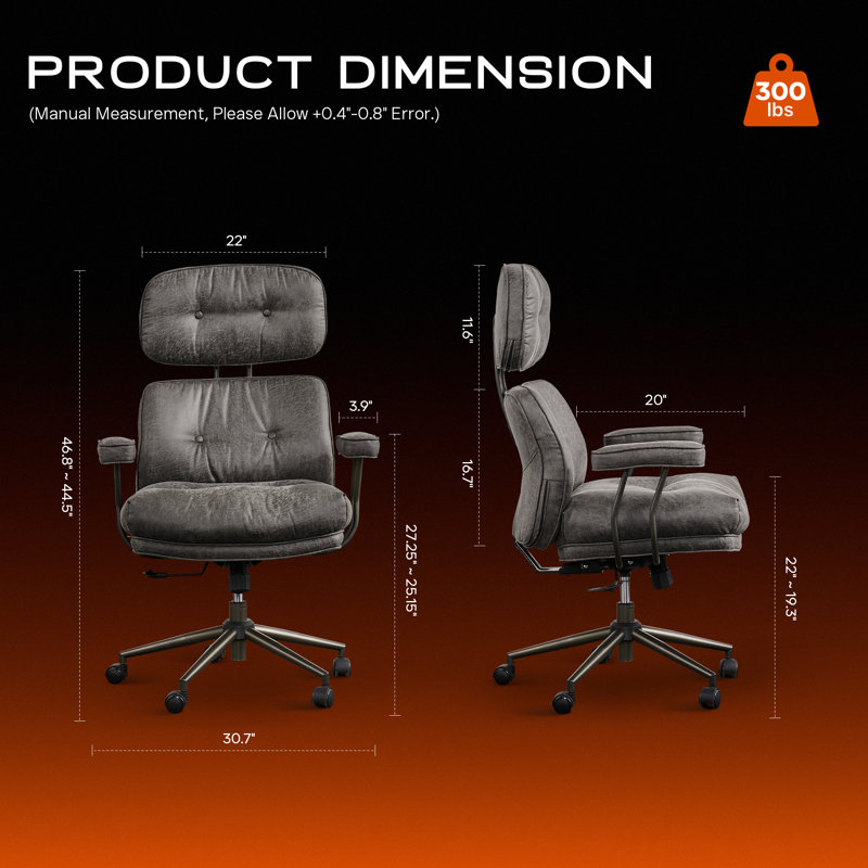 Office Chair With Headrest, Swivel Task Chair With Adjustable Gas Lift, Gray