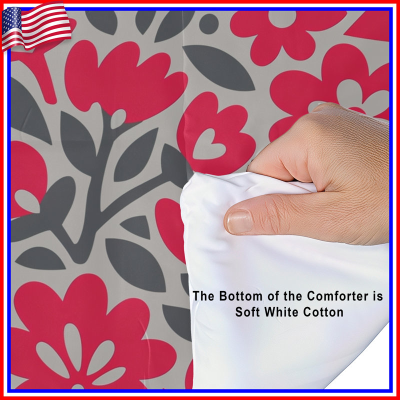 Red Floral Pattern Comforter, Twin Extra Long