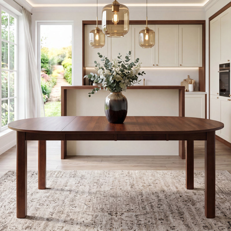 42'' - 77'' Extendable Dining Table With Solid Wood Legs, 3 Sizes - Round To Oval Dining Table For Dining Room/Kitchen