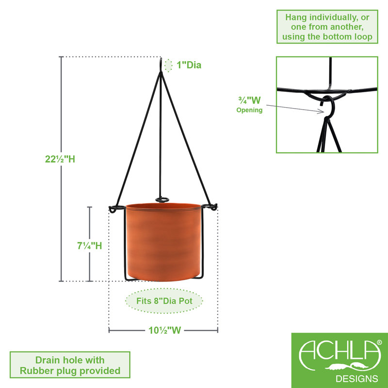Burnt Sienna Galvanized Steel Hanging Planter with Black Frame