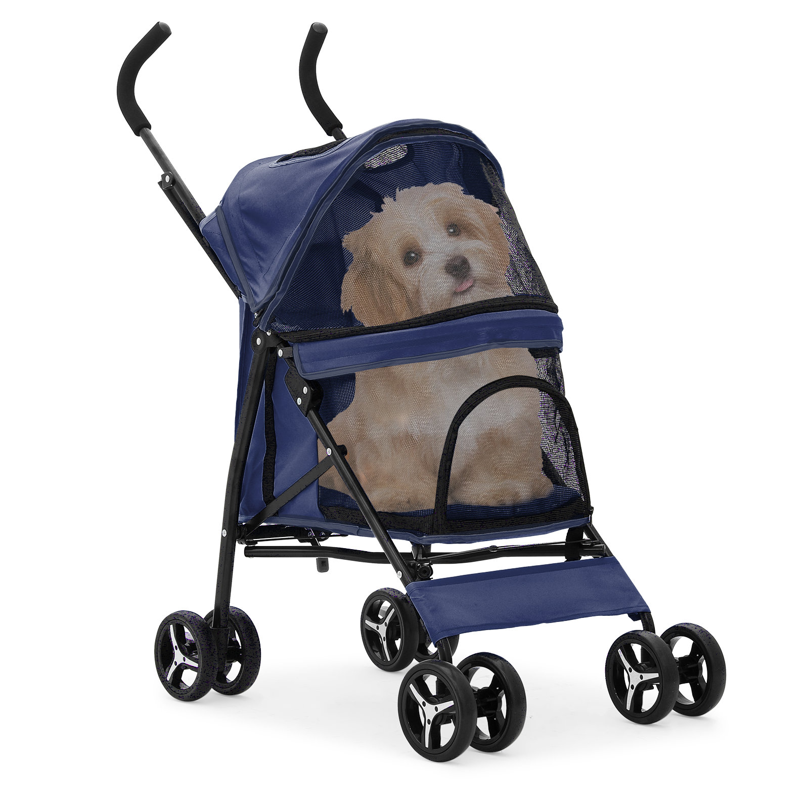 MoNiBloom Foldable 4 Wheels Pet Stroller Cat Dog Travel Carrier Cart