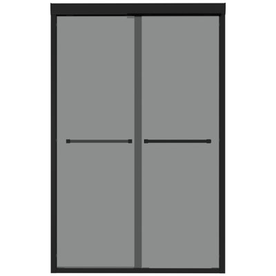 76"H Double Sliding Shower Door, 8Mm Tempered Shatter- Grey Glass, Matte Black 304 Stainless Steel, Reversible Installation, -, Dry Vanity 48"W Glass With R10 Rounded Edges And Laminated Film, -