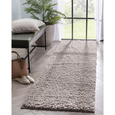 Berte Modern Solid Beige/Grey Textured Shag Rug
