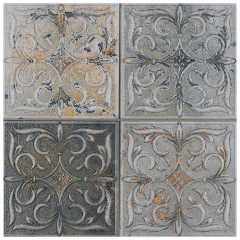 Antigua Lis 13" x 13" Straight Edge Porcelain Metal Look Wall Tile, Gray