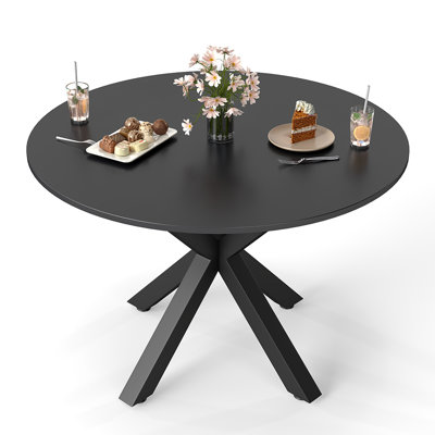 42" Kitchen Dining Table For 4-6, Small Round Kitchen Table With Metal Cross Legs by George Oliver