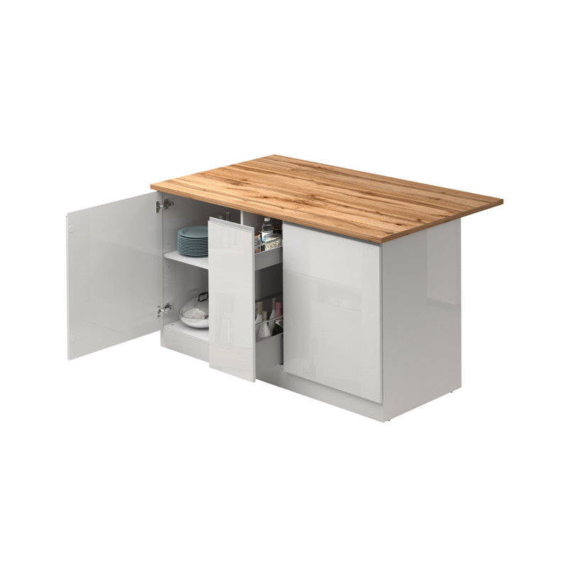 Rafie Wood Kitchen Island, White, Oak Wood