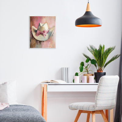 Cowgirl Hat with Bow over Pink Wall Plaque, design by Petal Prints Design
